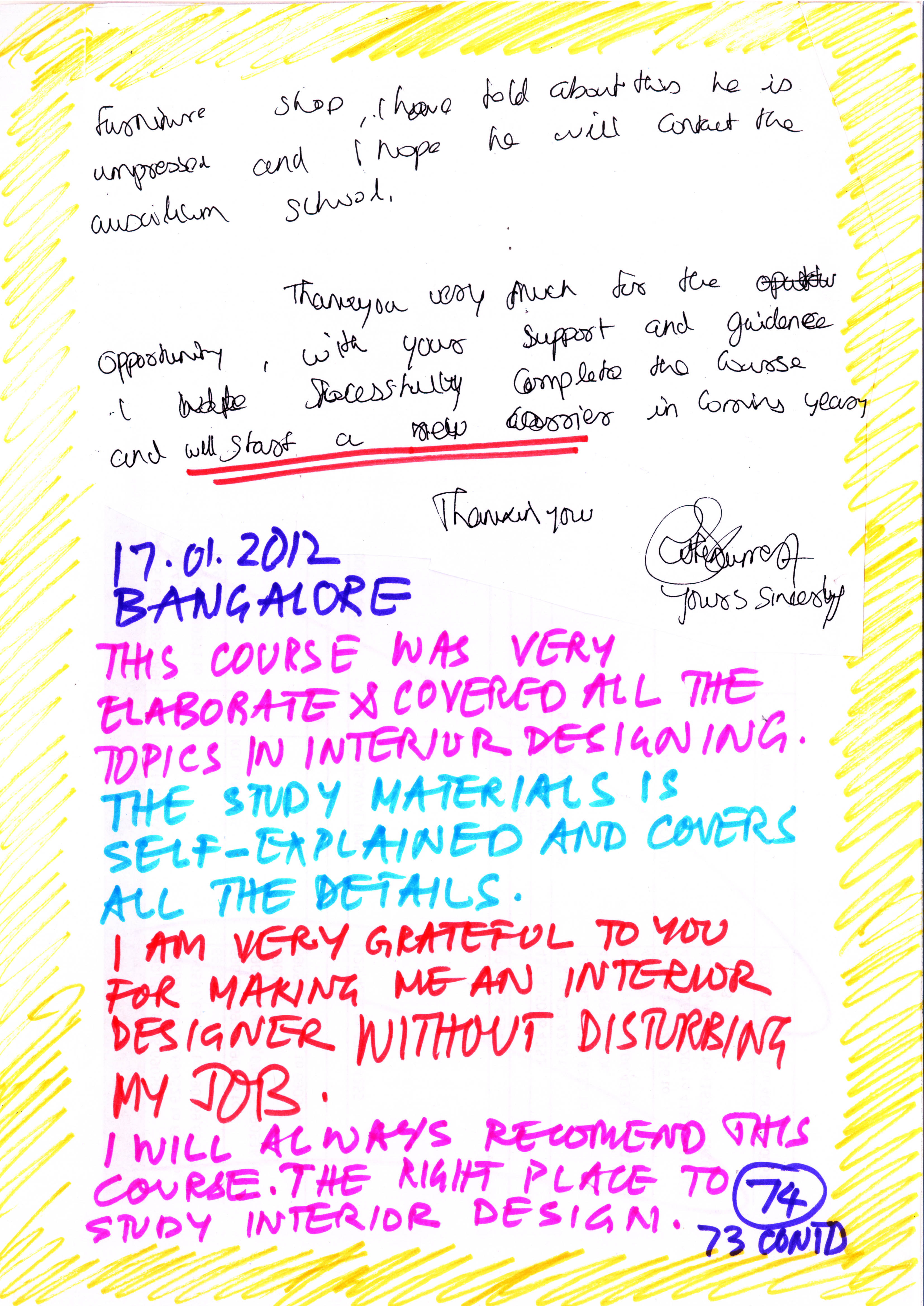 Testimonials Interior Design Course, Gadag and Betigeri, Karnataka