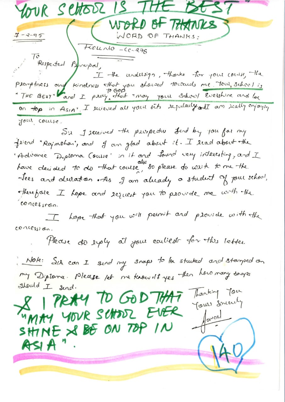 I, the undersigned is most thankful for your course, the promptness and kindness that you showed towards me., Bhubaneswar, Orissa, Hinganghat, Maharashtra